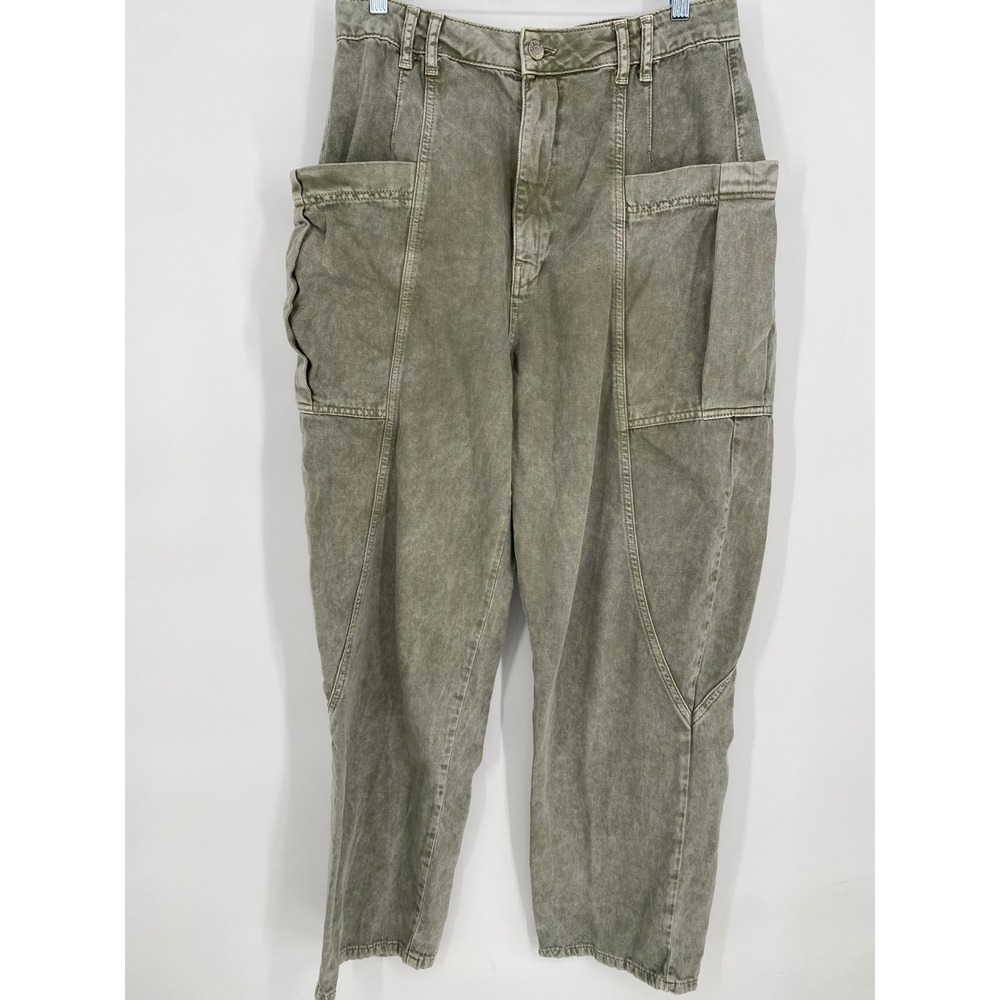 Urban Outfitters Barrel Leg Pants Women Olive Green Cargo Utility Military Large